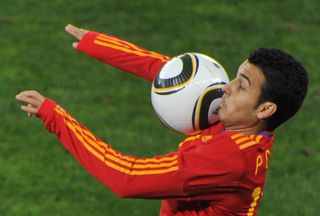Pedro controls the ball in Spain's World Cup semi-final against Germany in 2010.