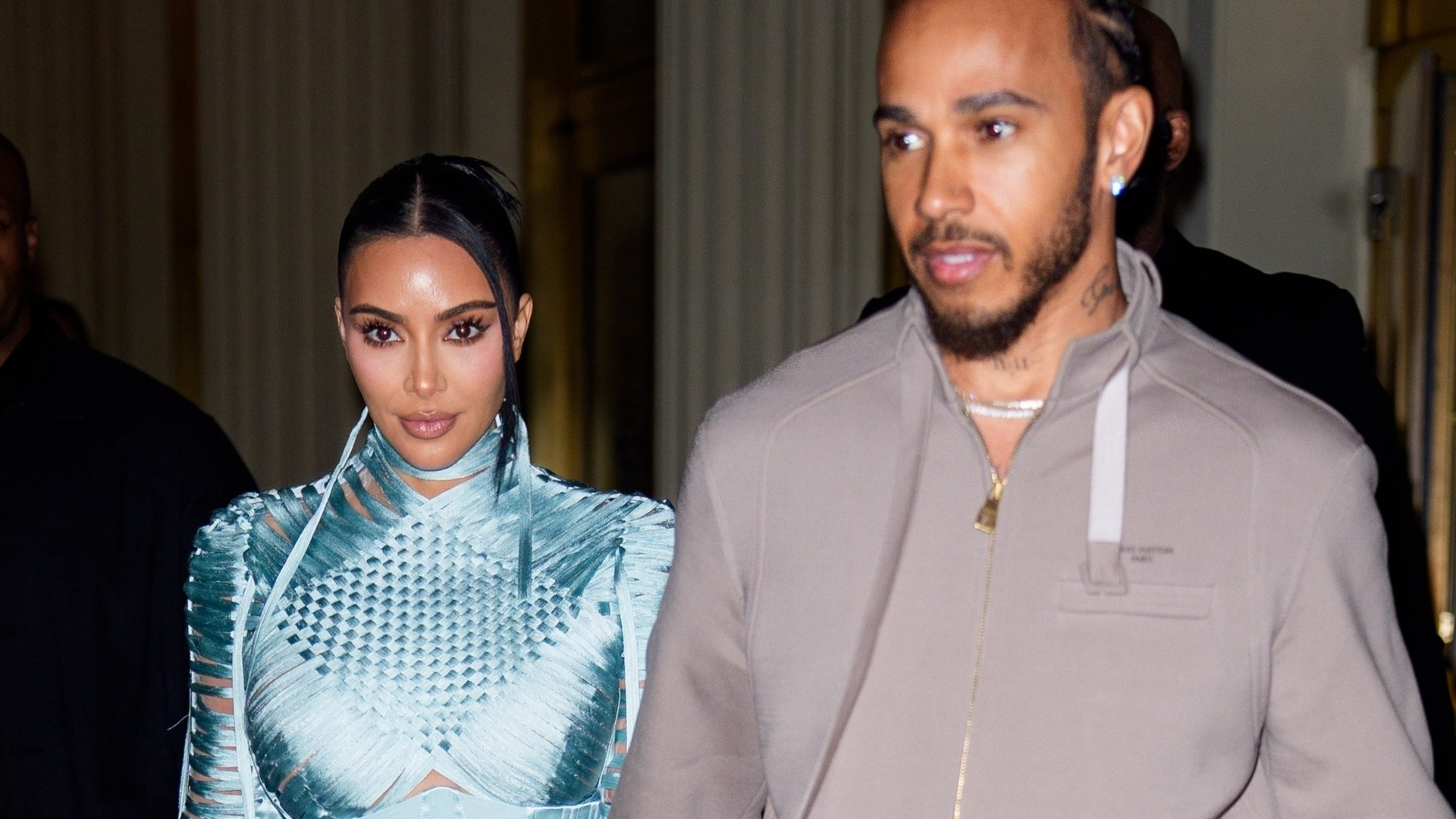 Kim Kardashian wore a cool-blue corset with high-rise jeans as her date night outfit