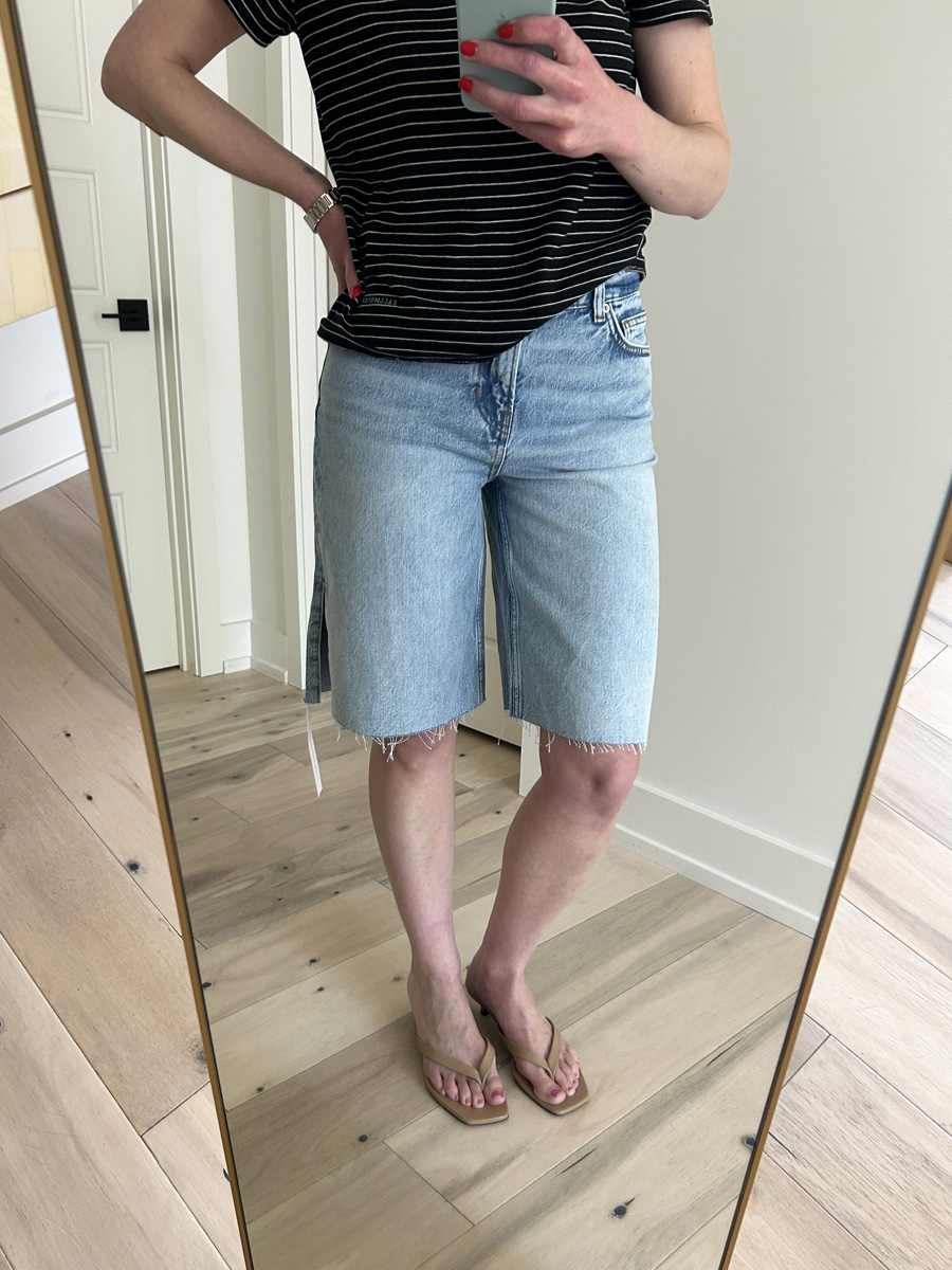Reformation Finley shorts try-on