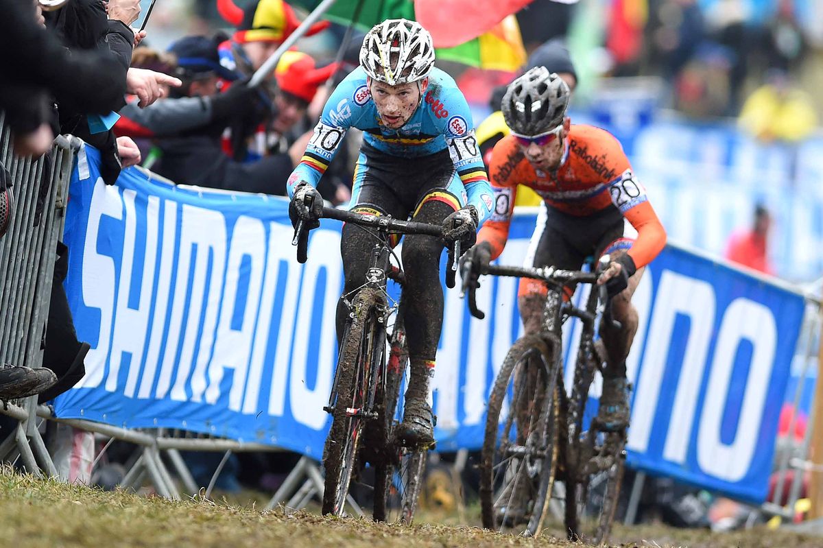 Kevin Pauwels (Belgium) in a Dutch sandwich with Van der Poel ahead and Van der Haar behind