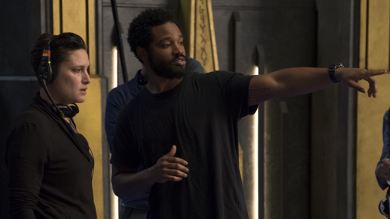 Ryan Coogler directing on the Black Panther set