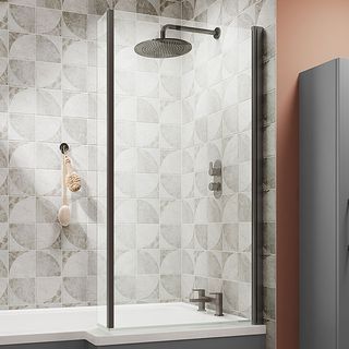 Roxbury Brushed Pewter L Shape Fixed Bath Screen