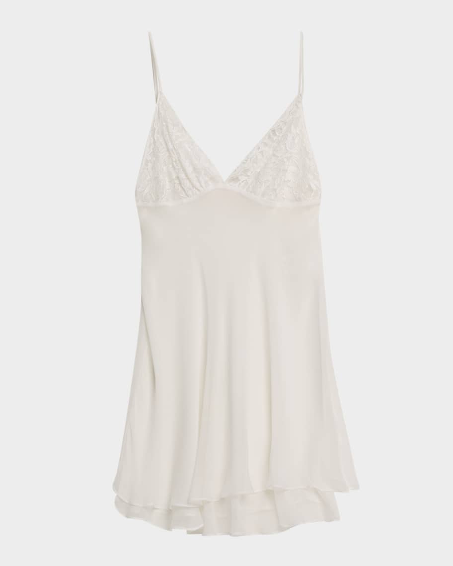 Floral Lace & Silk Chiffon Mini Slip Dress