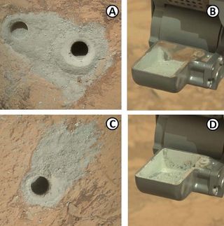 Mudstone Drill Holes and Drill Powders Made by Curiosity