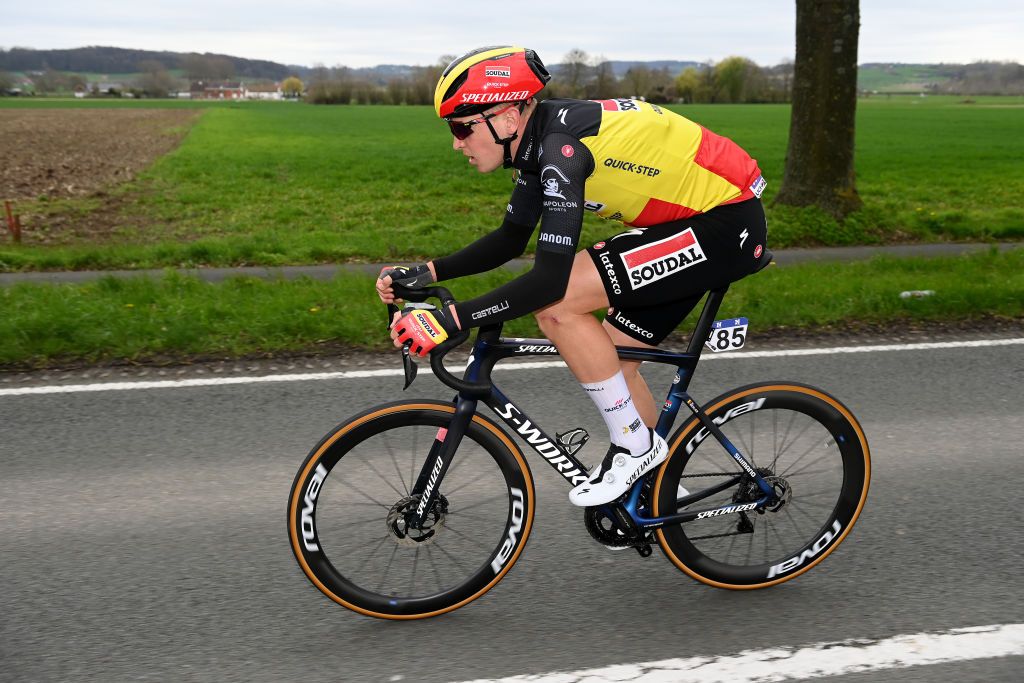 WAREGEM BELGIUM MARCH 29 Tim Merlier of Belgium and Team Soudal QuickStep competes during the 77th Dwars Door Vlaanderen 2023 Mens Elite a 1837km one day race from Roeselare to Waregem DDV23 on March 29 2023 in Waregem Belgium Photo by Tim de WaeleGetty Images