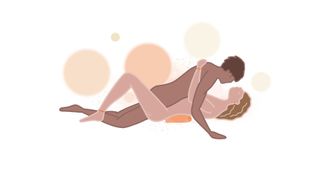Illustration of the missionary sex position with pillow positioned underneath bottom partner's pelvis