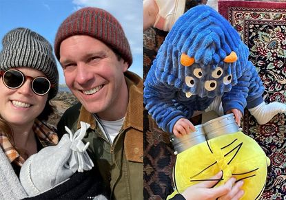 Princess Eugenie with baby son August in a Monster Halloween costume