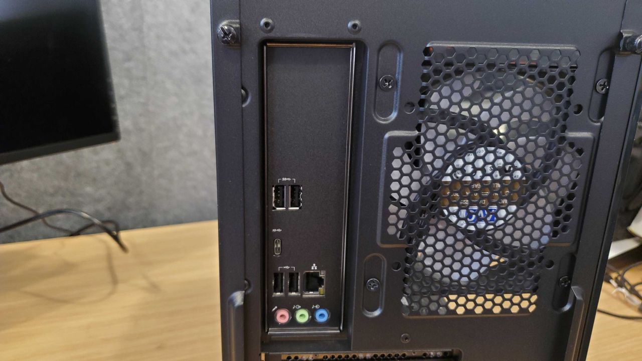closeup black gaming PC with glass side