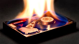 A close up shot of a hard drive on fire