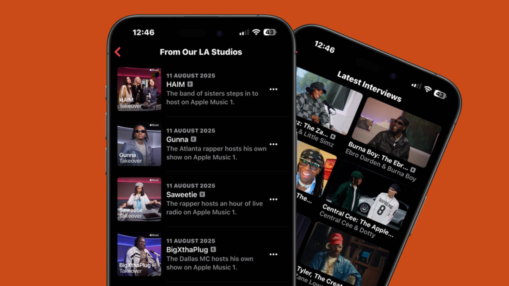 Screenshots of Apple Music's recent radio shows and interviews