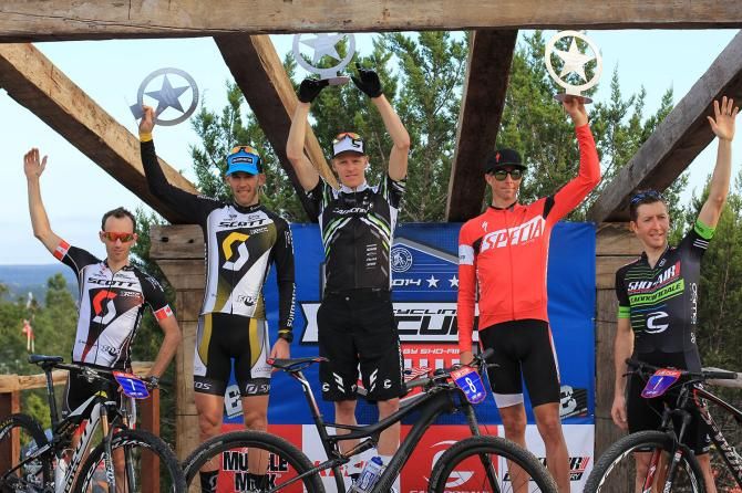 Elite men's podium at the Mellow Johnny's Classic