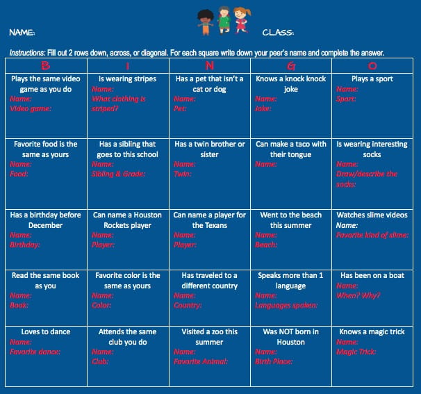 Bingo Back to School template