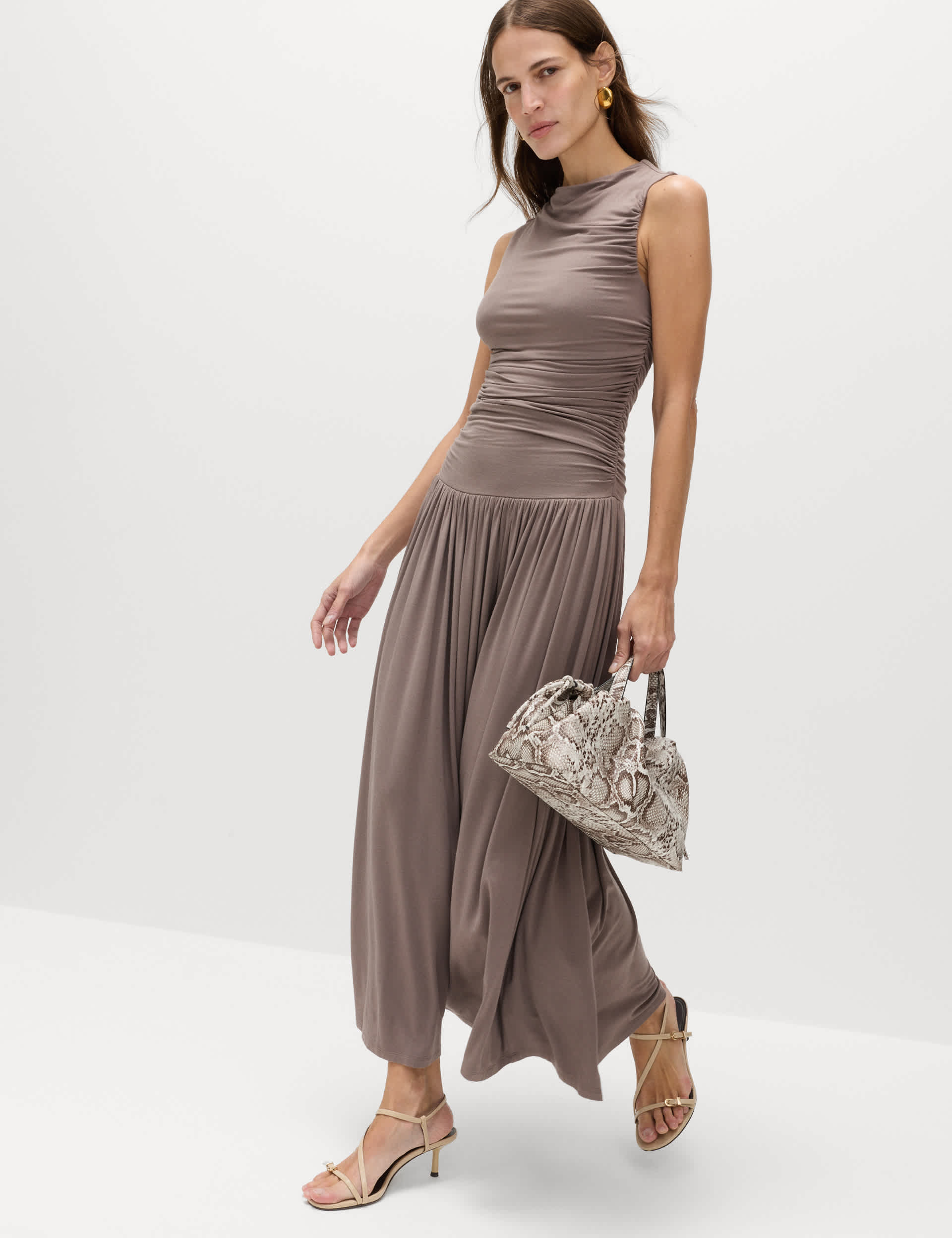 Jersey Sleeveless Draped Midaxi Dress