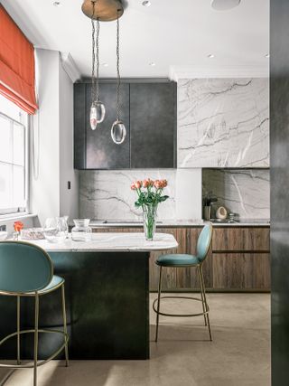 Marble kitchen with peninsular island