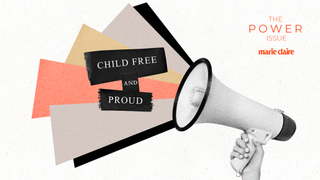 A collage with a megaphone and the words 'child free and proud'