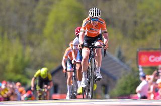 Anna van der Breggen (Boels Dolmans) climbs the Mur de Huy to win a fourth title at Fleche Wallonne