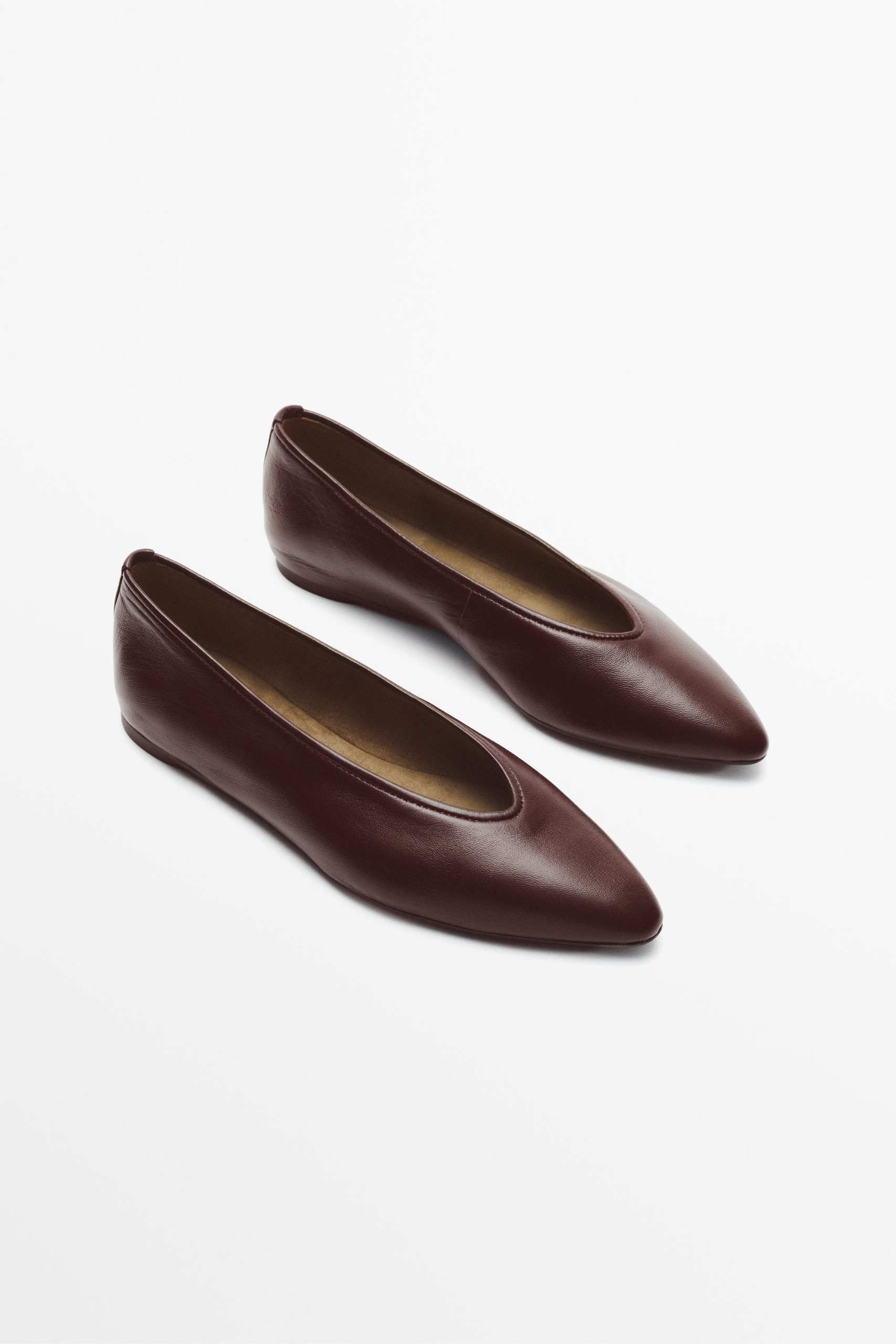 Soft Leather Pointed Toe Ballet Flat - Burgundy Red - 5