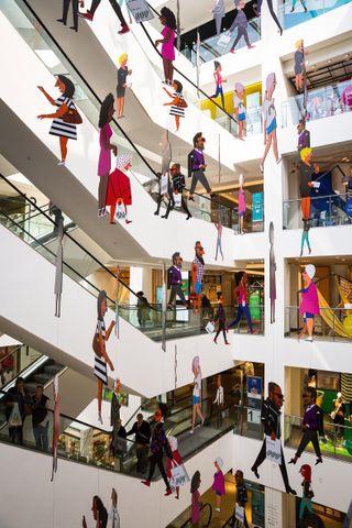 2D figures hanging in a shopping centre