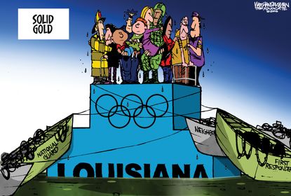 Editorial cartoon U.S. Gold people helping Louisiana floods