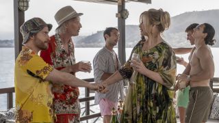 Tanya and the 'gays" on a yacht in The White Lotus season 2