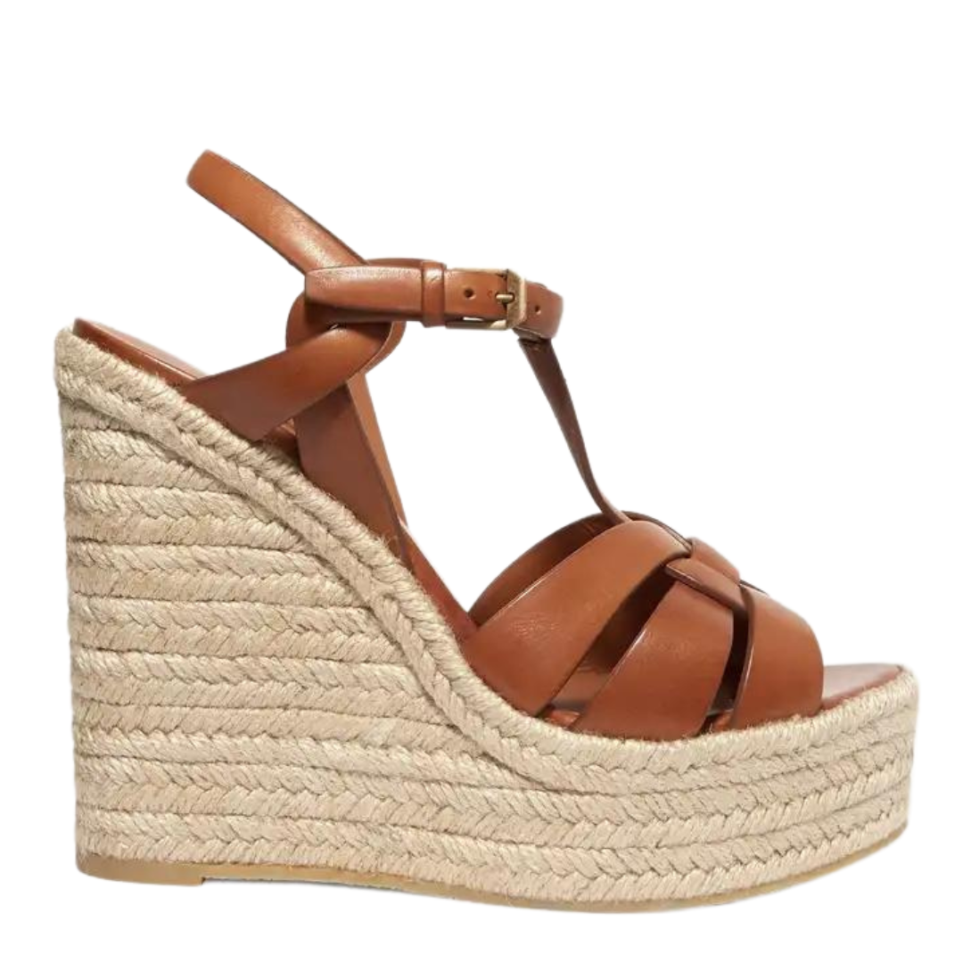Tribute Woven Leather Espadrille Wedge Sandals