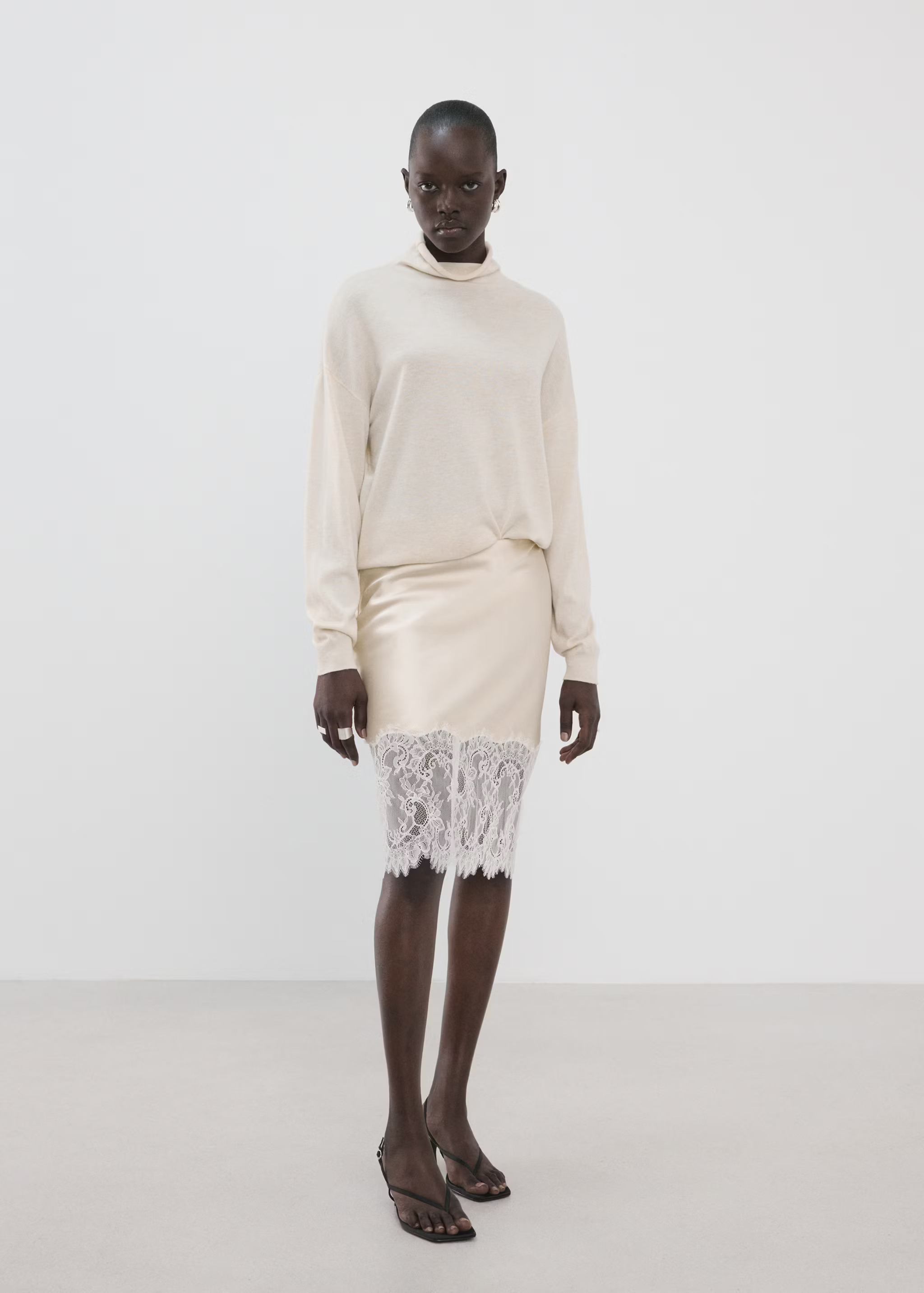 Mango lace-trim slip skirt