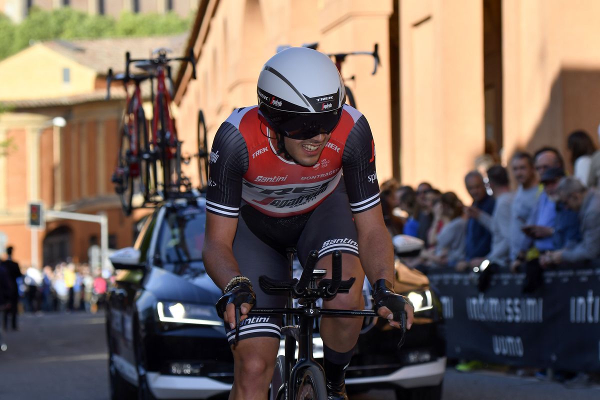 Matteo Moschetti (Trek-Segafredo) tackles the Bologna time trial