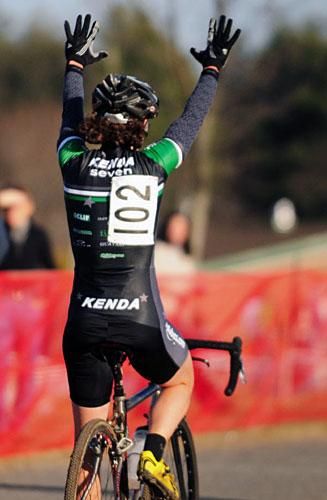 Mary McConneloug (Kenda-Seven-No Tubes) celebrates her victory in Sterling.