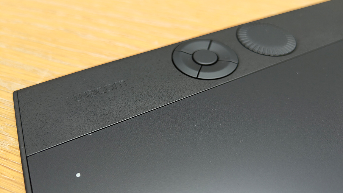 Wacom Intuos Pro review; dials and buttons on a black drawing tablet