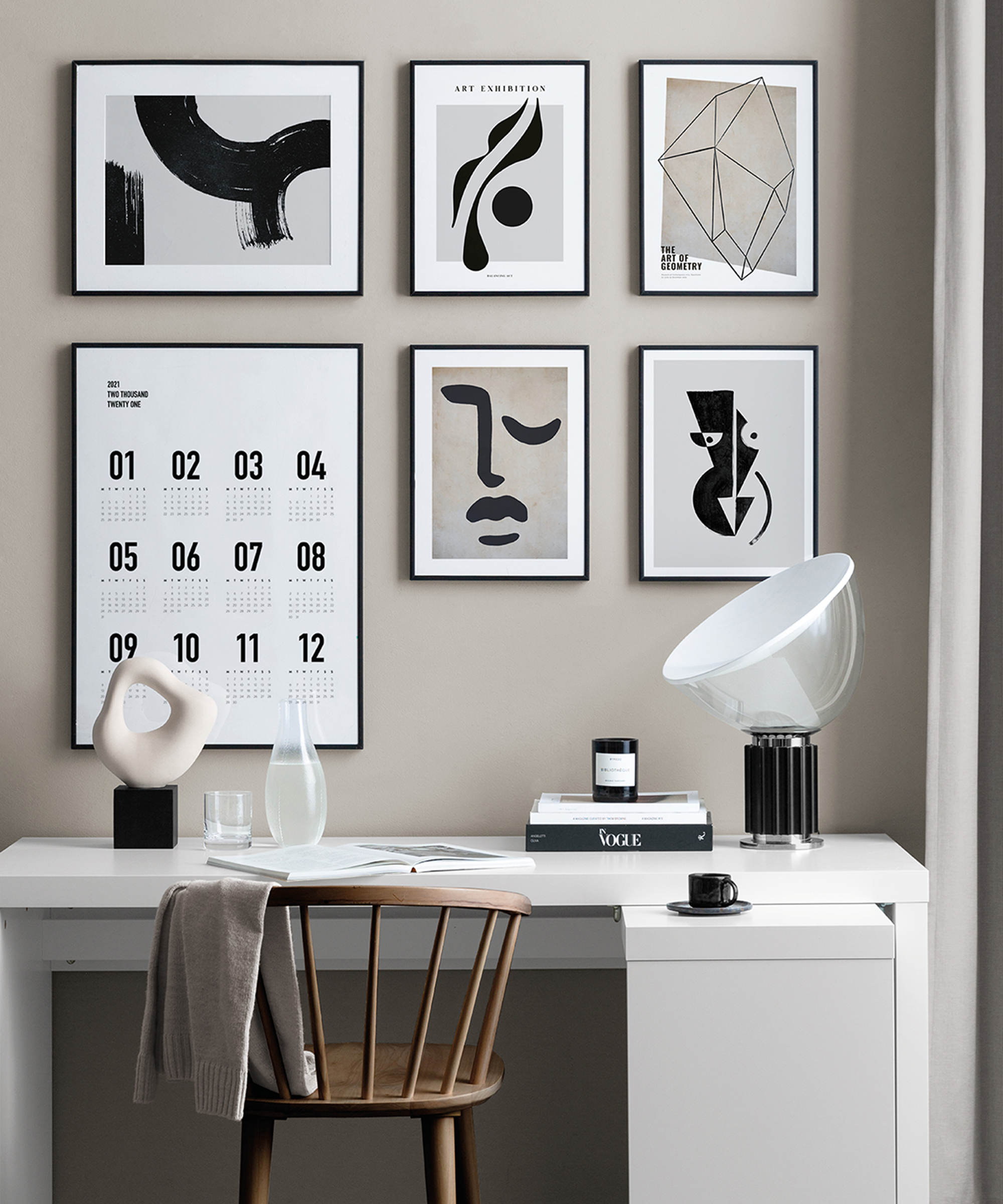 Black and white office idea with gallery idea