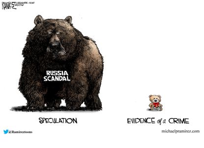 Political cartoon U.S. Trump Russia investigation scandal evidence