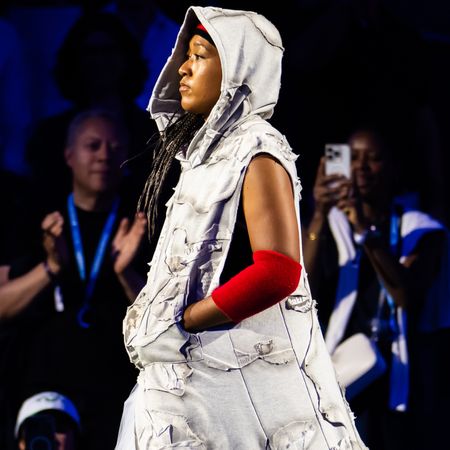 Naomi Osaka wore a hoodie with a train and a tulle skirt from Who Decides War at the 2026 US Open, styled by Law Roach