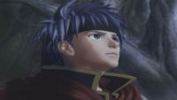 Fire Emblem: Path of Radiance screenshot of blue-haired protagonist Ike