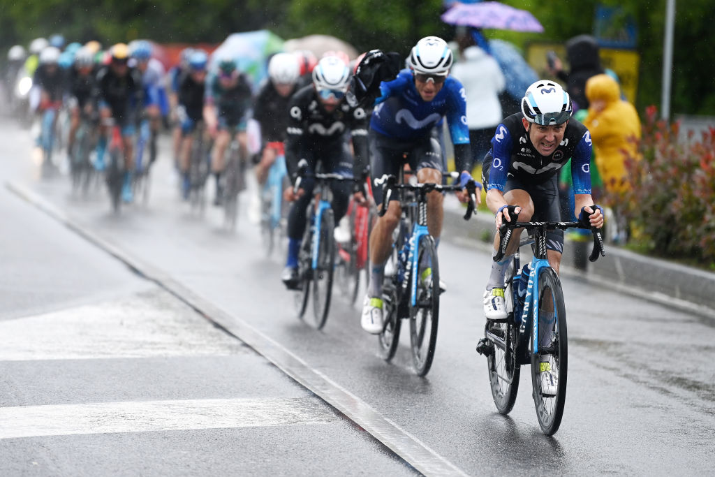 CASSANO MAGNAGO ITALY MAY 20 Will Barta of The United States and Movistar Team leads the peloton during the 106th Giro dItalia 2023 Stage 14 a 194km stage from Sierre to Cassano Magnago UCIWT on May 20 2023 in Cassano Magnago Italy Photo by Tim de WaeleGetty Images