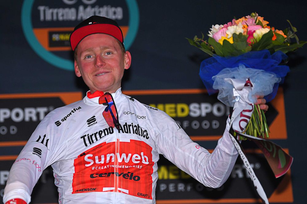 Sam Oomen on the Tirreno-Adriatico podium