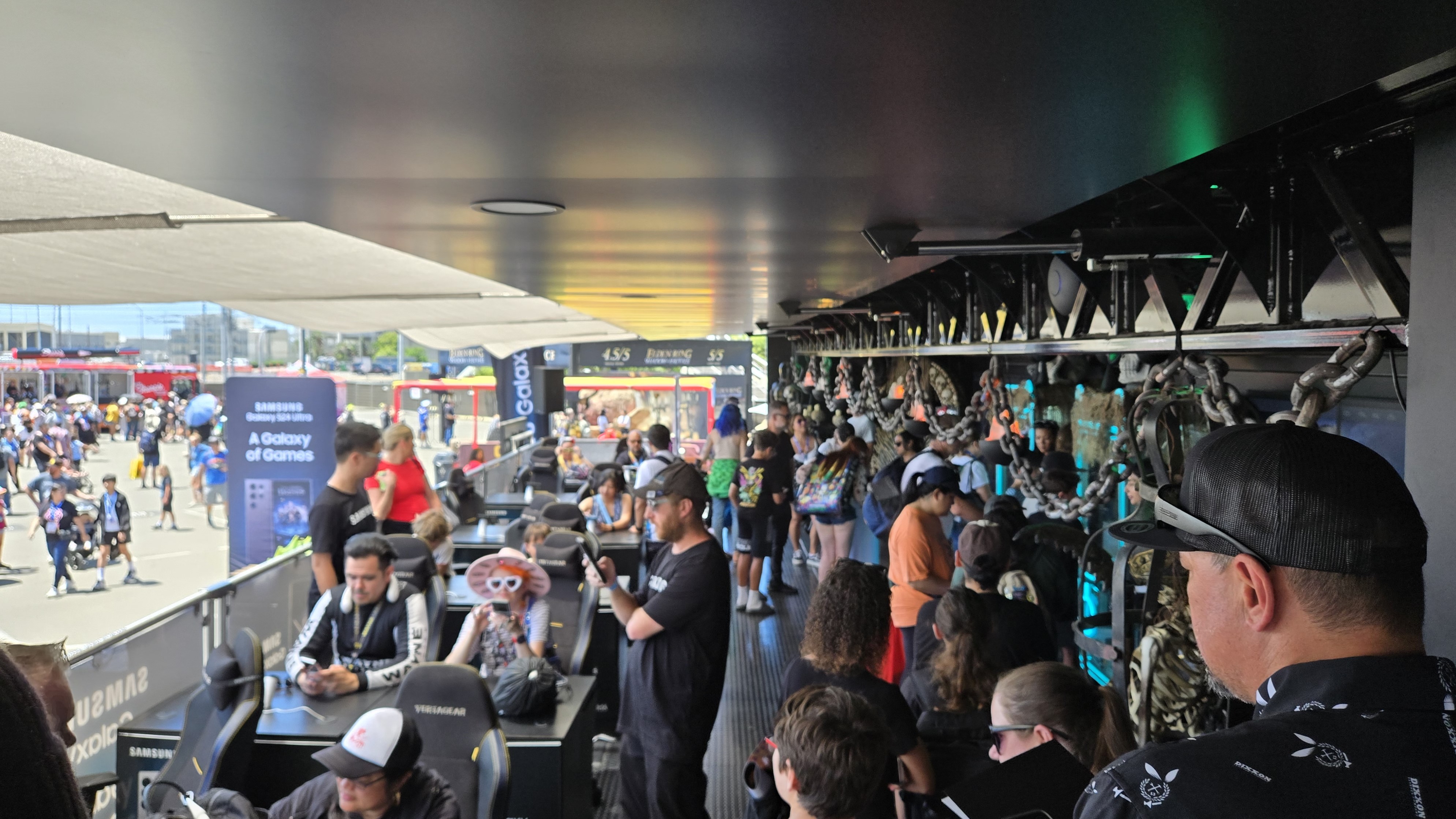 People lined up inside Samsung's Comic-Con booth