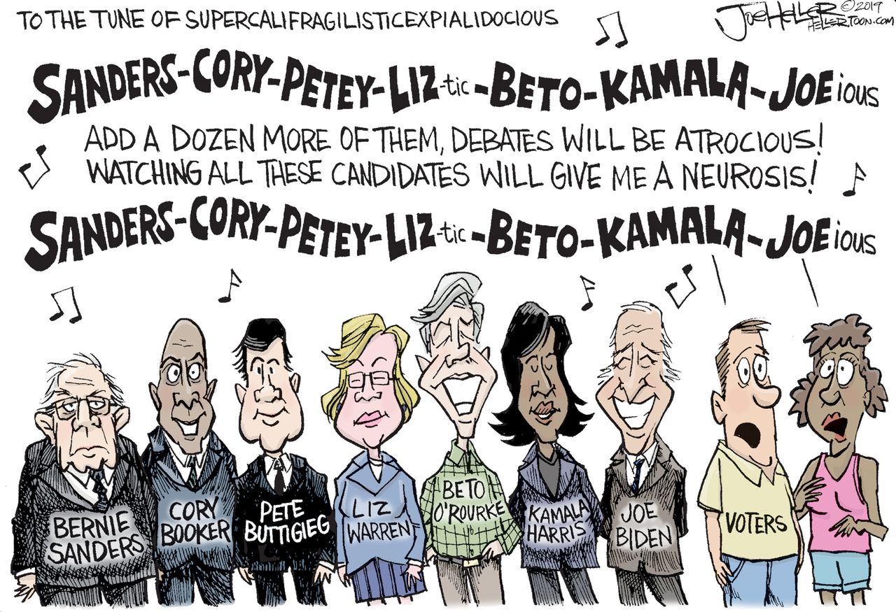 Political Cartoon U.S. Supercalifragilisticexpialidocious Democratic Presidential Candidates