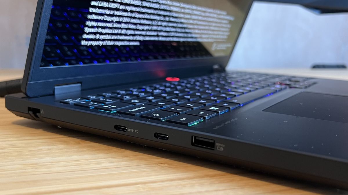 Close up on left side ports of Lenovo Legion 5 Gen 10 gaming laptop