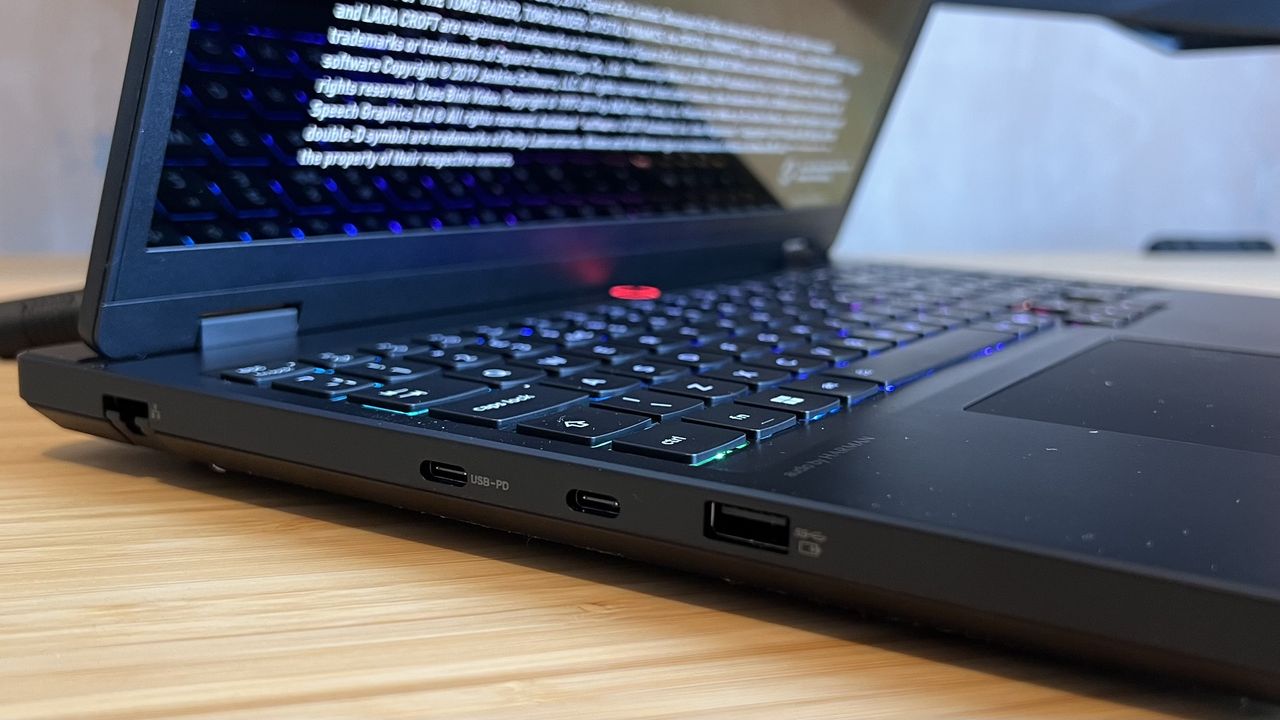 Close up on left side ports of Lenovo Legion 5 Gen 10 gaming laptop