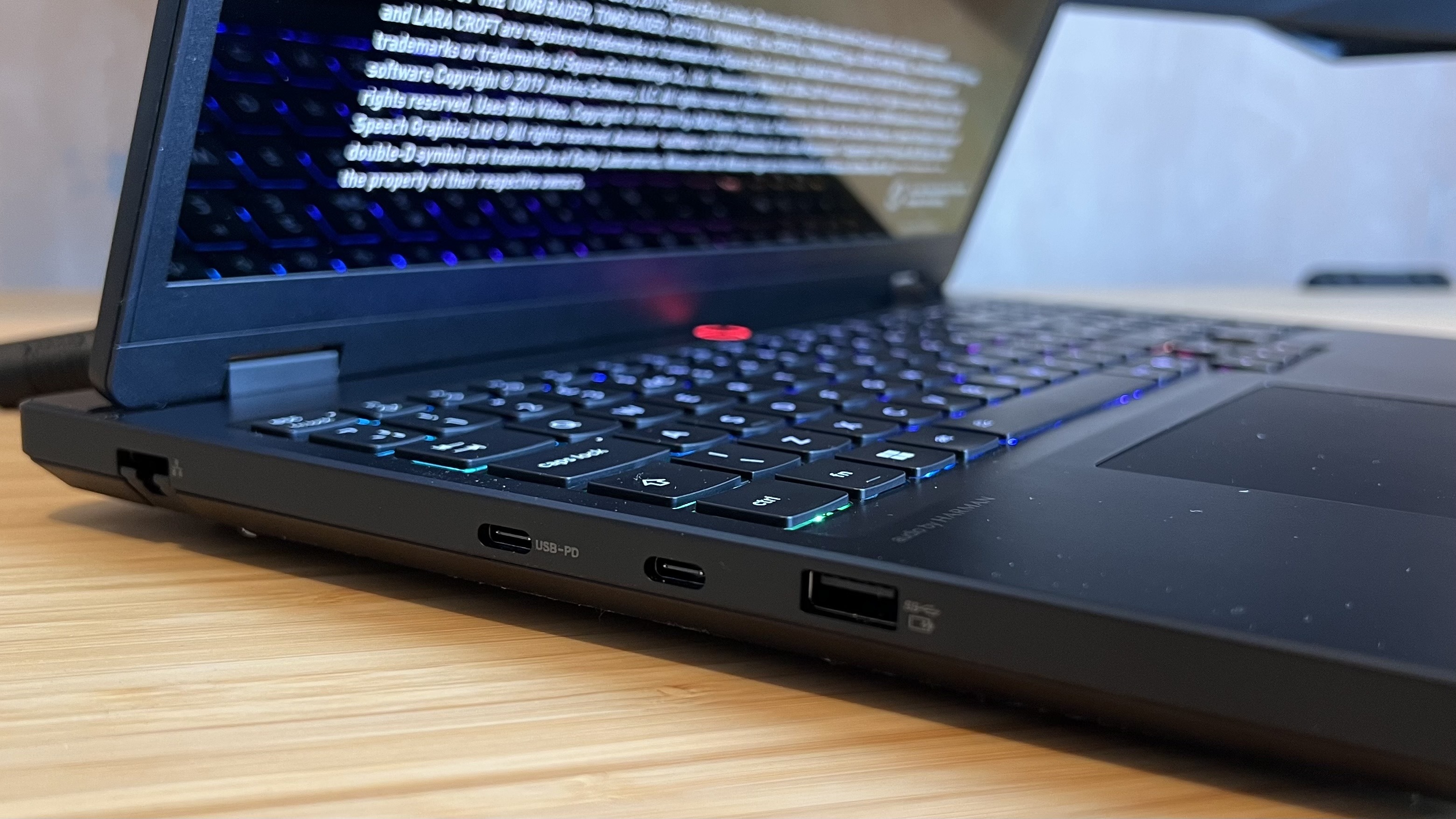Close up on left side ports of Lenovo Legion 5 Gen 10 gaming laptop