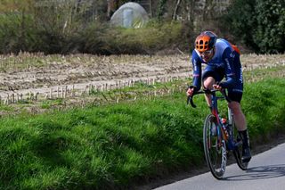 WEVELGEM BELGIUM MARCH 24 Kelland Obrien of Australia and Team Jayco AlUla competes in the breakaway during the 86th GentWevelgem in Flanders Fields 2024 Mens Elite a 2531km one day race from Ieper to Wevelgem UCIWT on March 24 2024 in Wevelgem Belgium Photo by Tim de WaeleGetty Images