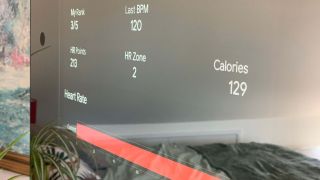 Echelon Reflect smart mirror mid-workout stats: Workout rank, best BPM, HR points, HR zone, calories