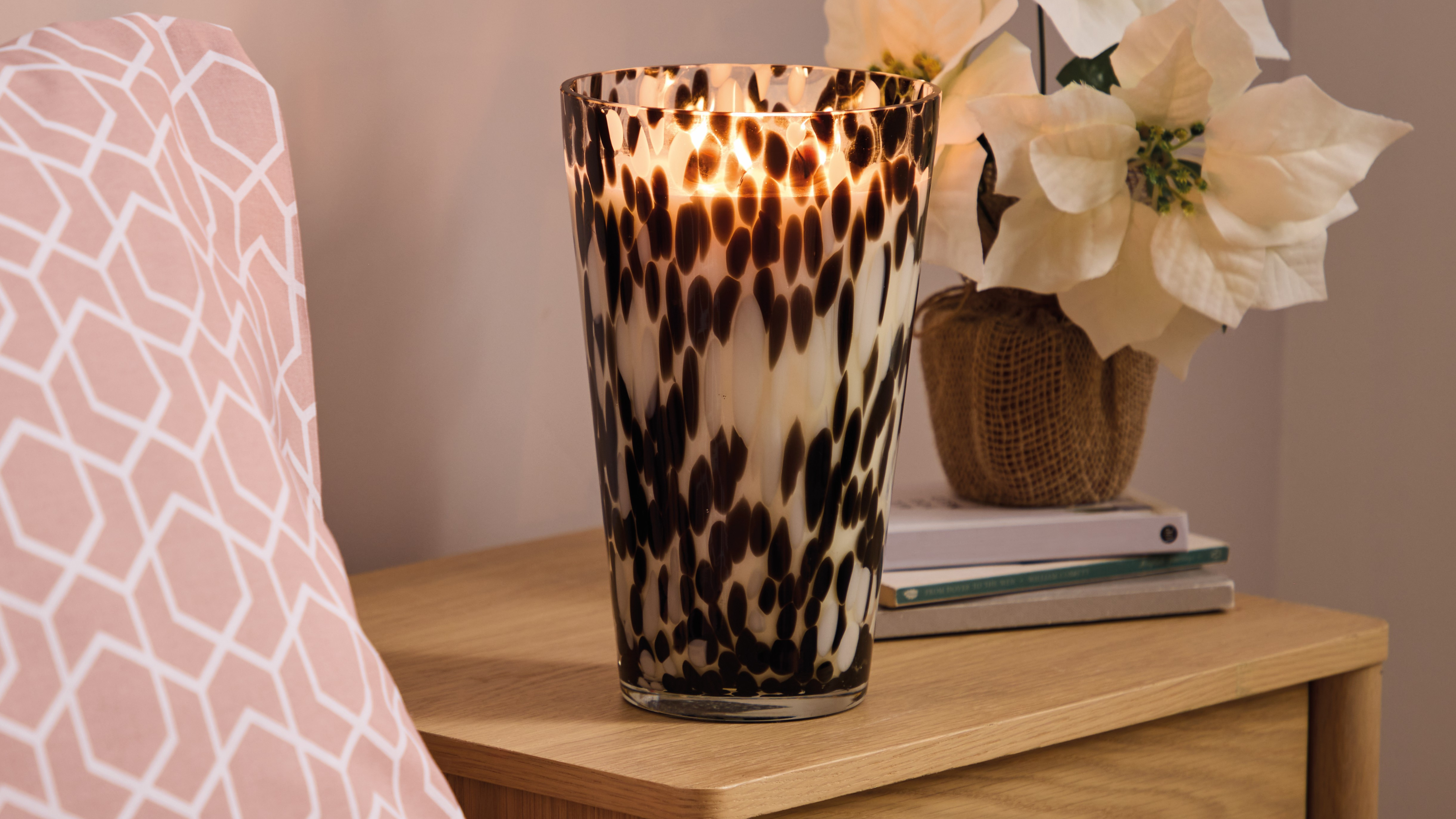 Aldi Confetti Glass Hurricane Candle.