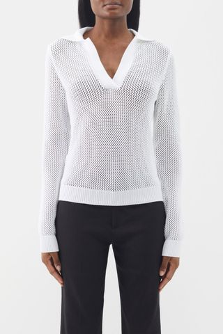 Another Tomorrow Crochet-knitted organic-cotton polo sweater