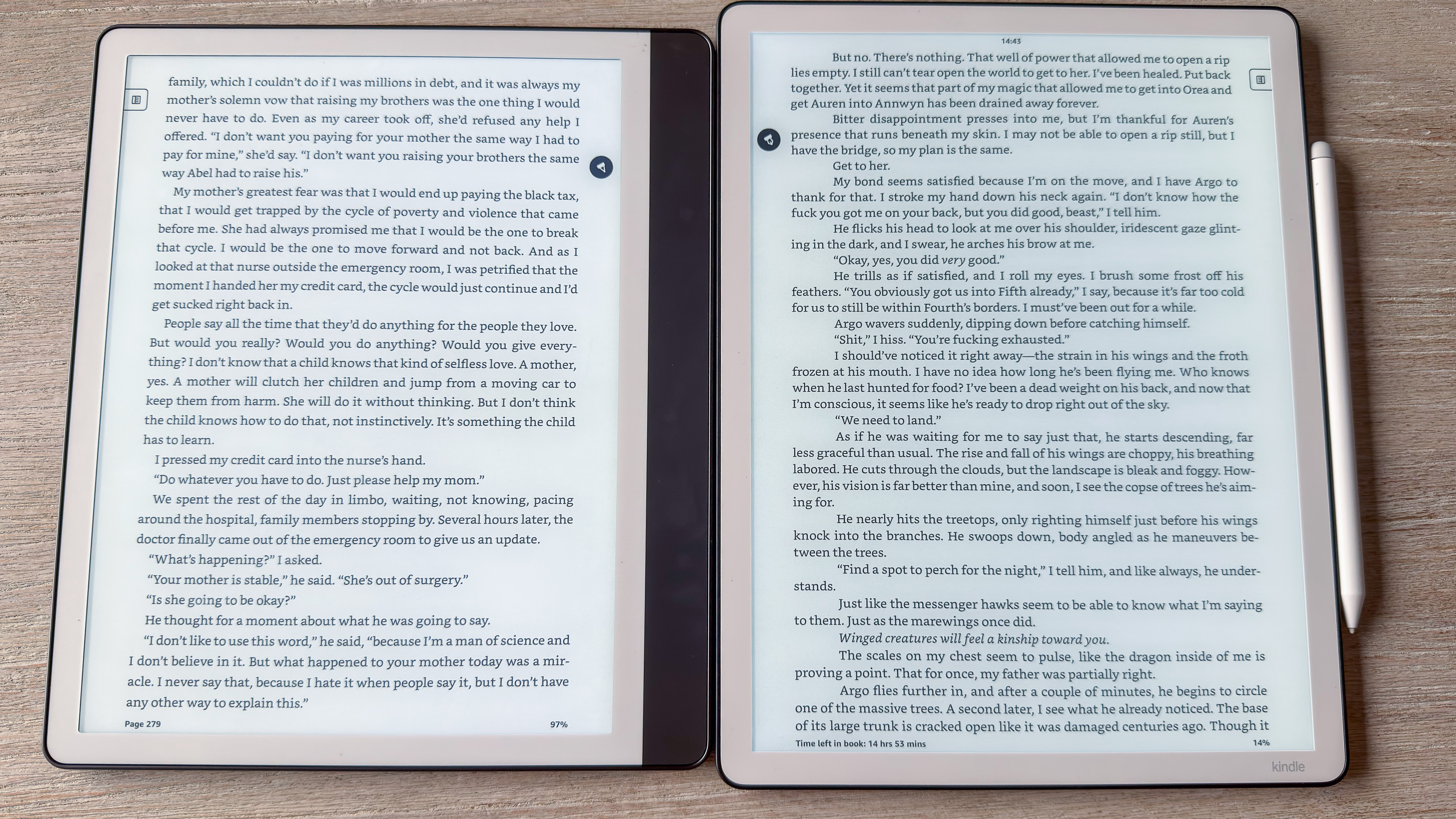 3rd generation Kindle Scribe (right) beside the 2nd generation Kindle Scribe (left)