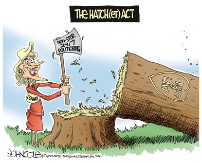 Political Cartoon U.S. Hatch Act Kellyanne Conway Rule of Law