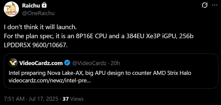 Intel's Nova Lake-AX rumored specs