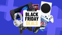 Asus ROG Ally X, Xbox Series S, Nacon PS5 controller, gaming headset, and gaming mouse on a blue background with Black Friday deals badge