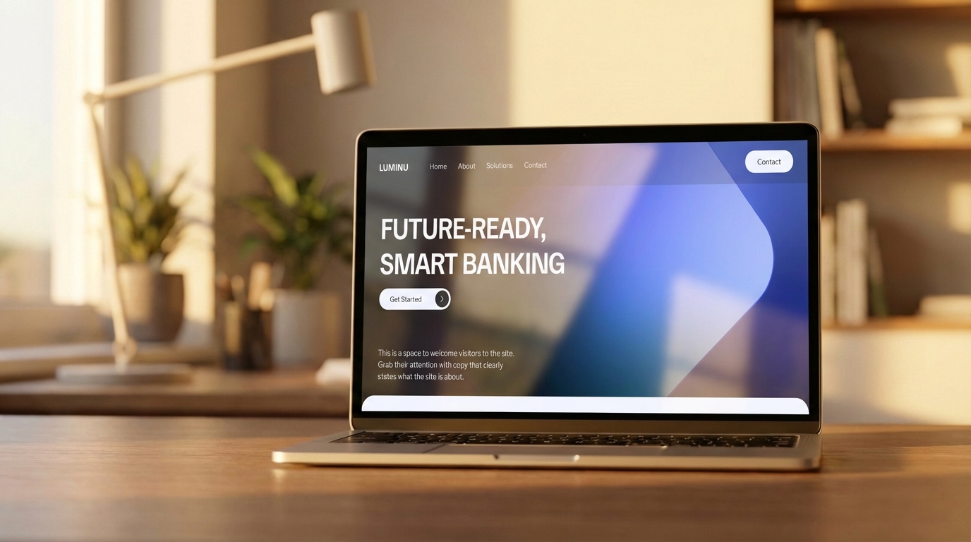 Screenshot of website made on wix on a laptop on a modern office 