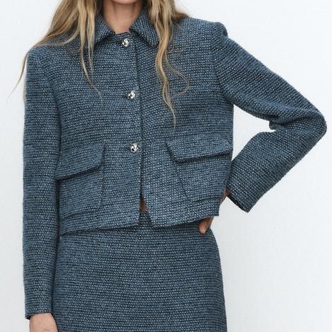 Zara Short Boucle Blue Jacket